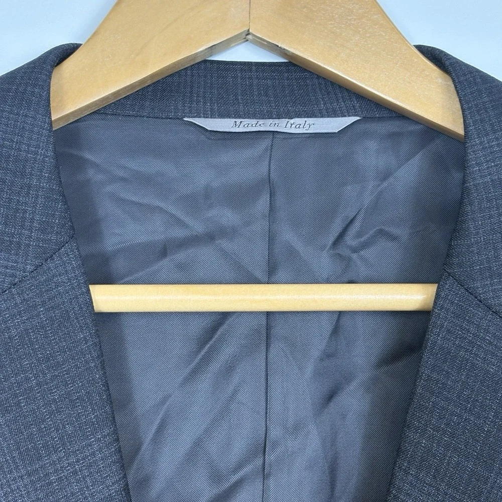 Canali Impeccabile Blazer US‎ 44L 100% Wool Gray Plaid Italy Sport Coat